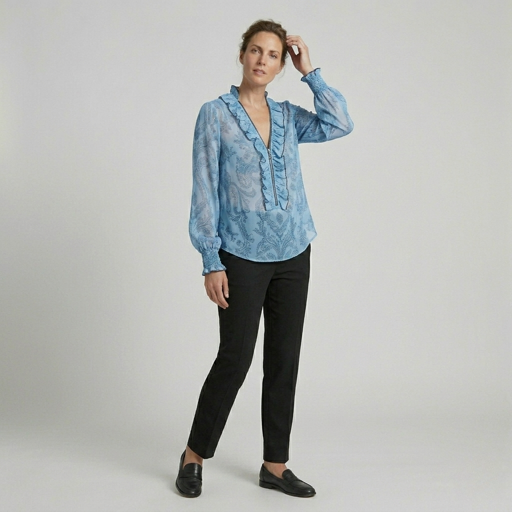 Elise | Boho Paisley Ruffle V-Neck Blouse