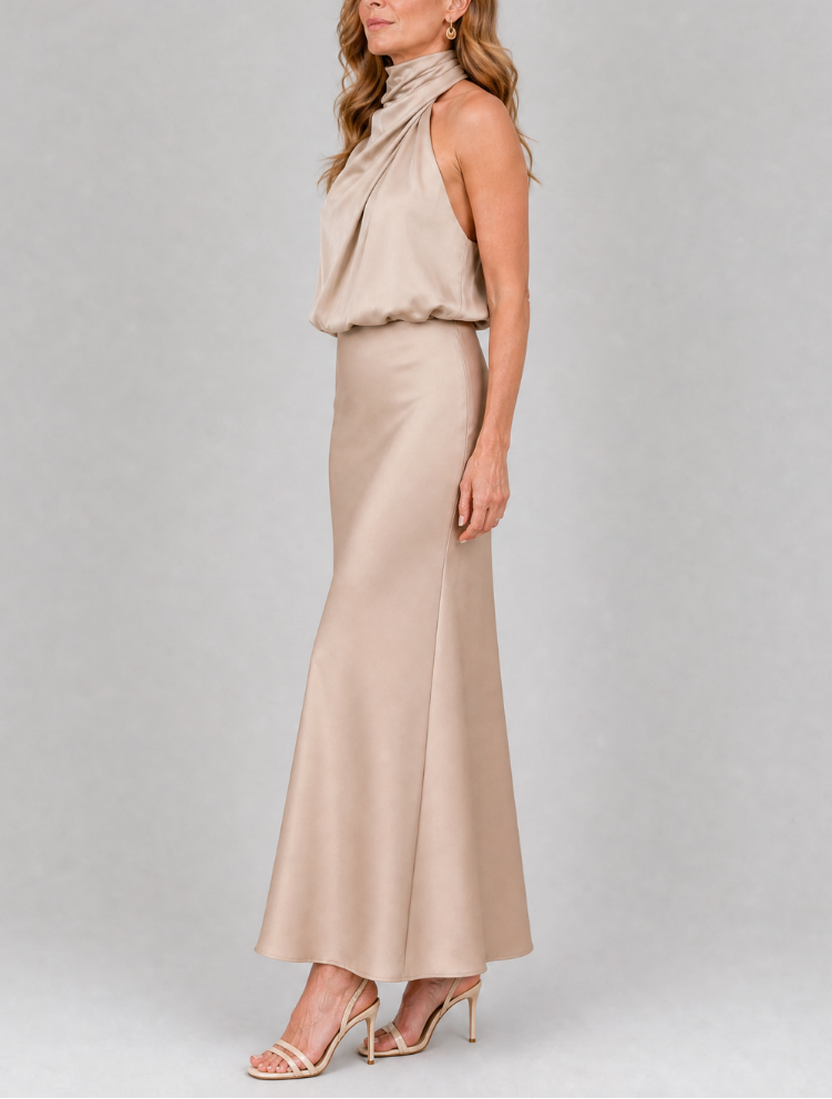 Nopal | Sleeveless Draped Neck Midi Dress