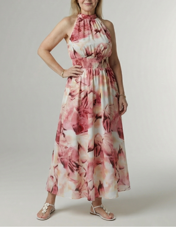 Sylin | Gathered Halter Midi Dress