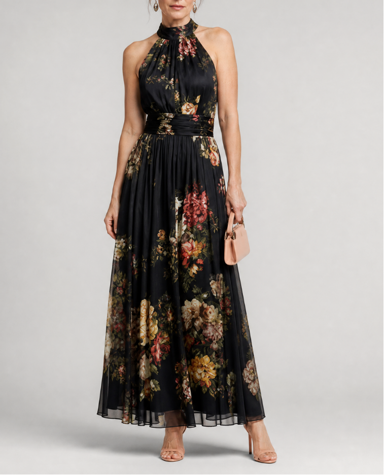 Sior | Floral Halter Neck Midi Dress