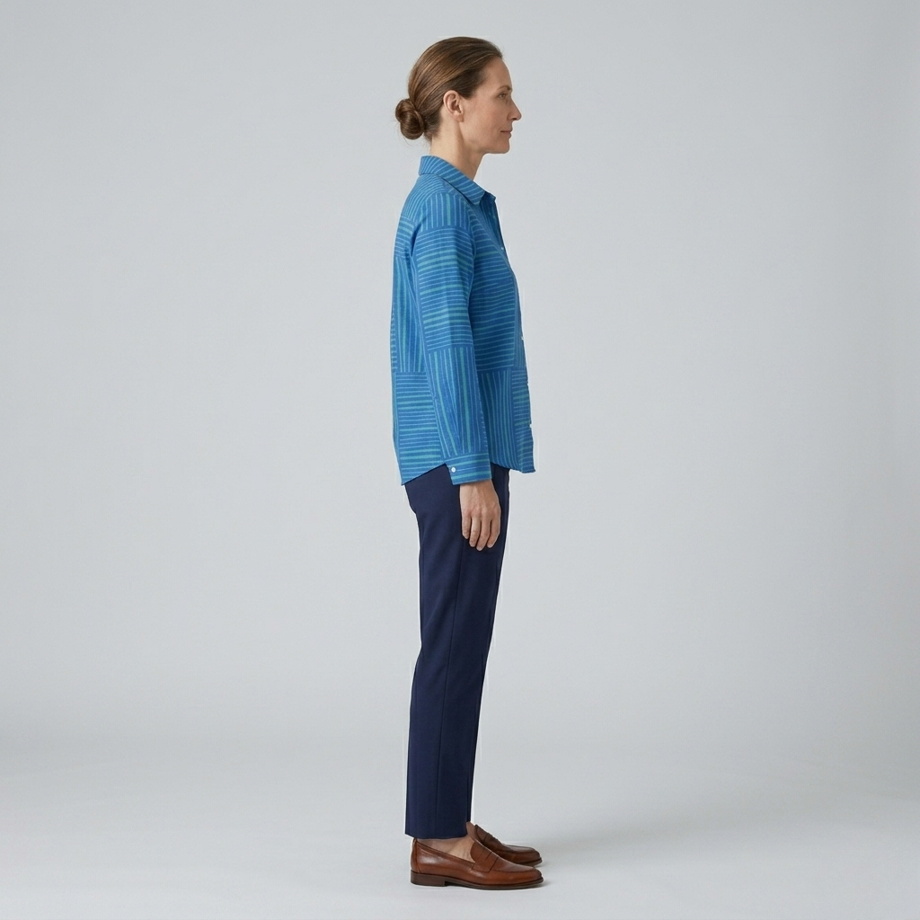 Feline | Azure Striped Button Blouse