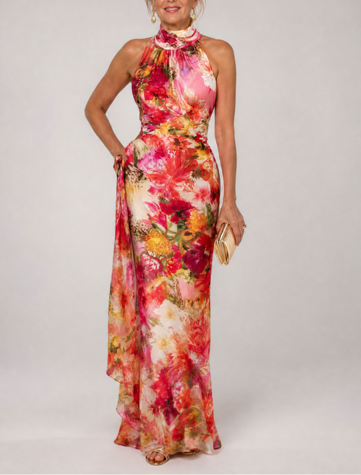 Elisabetta | Halter Neck Floral Print Maxi Dress