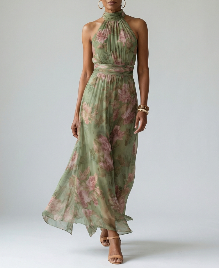 Mirelle | Gathered Halter Midi Dress