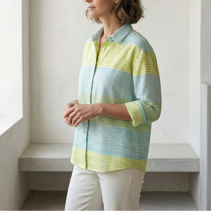 Filippa | Pastel Grid Button Blouse