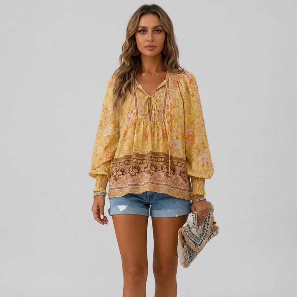 Audry | Floral Ruffle Cuff Blouse