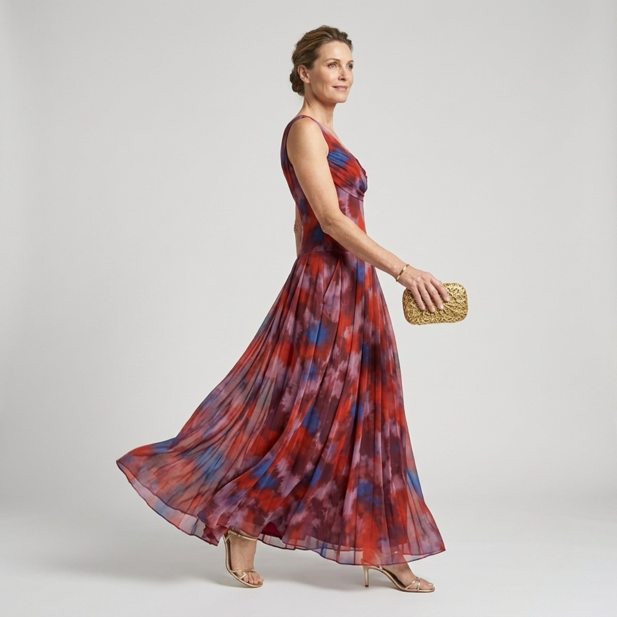 Violla | Off Shoulder Watercolor Print Flowing Midi Dress