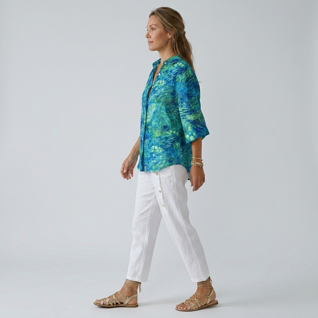 Florina | Peacock Print Button Blouse