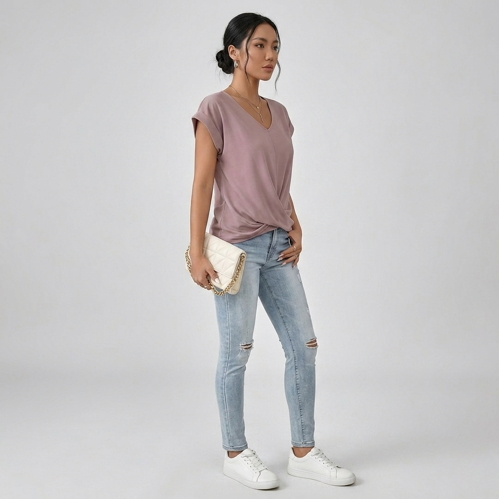 Meika | Twist Detail V-Neck Top