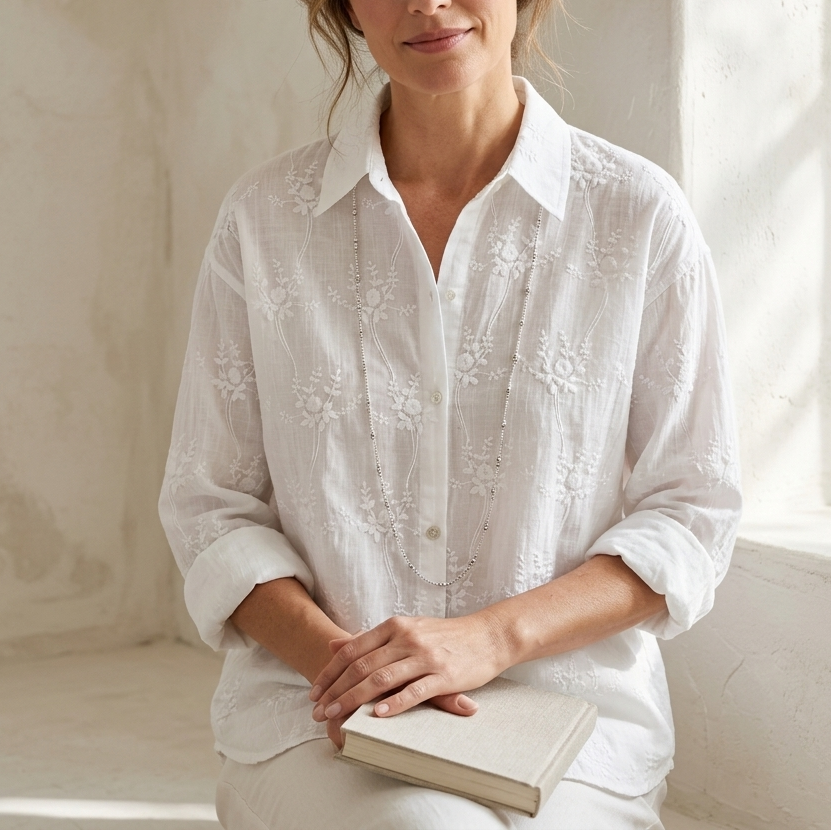 Seraphina | Embroidered Button Front Blouse