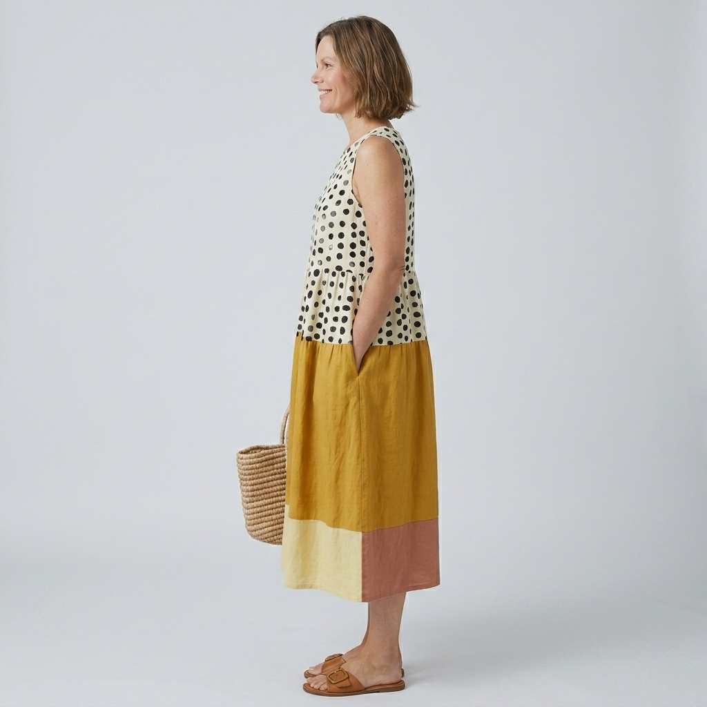 Leah | Polka Colorblock Midi Dress