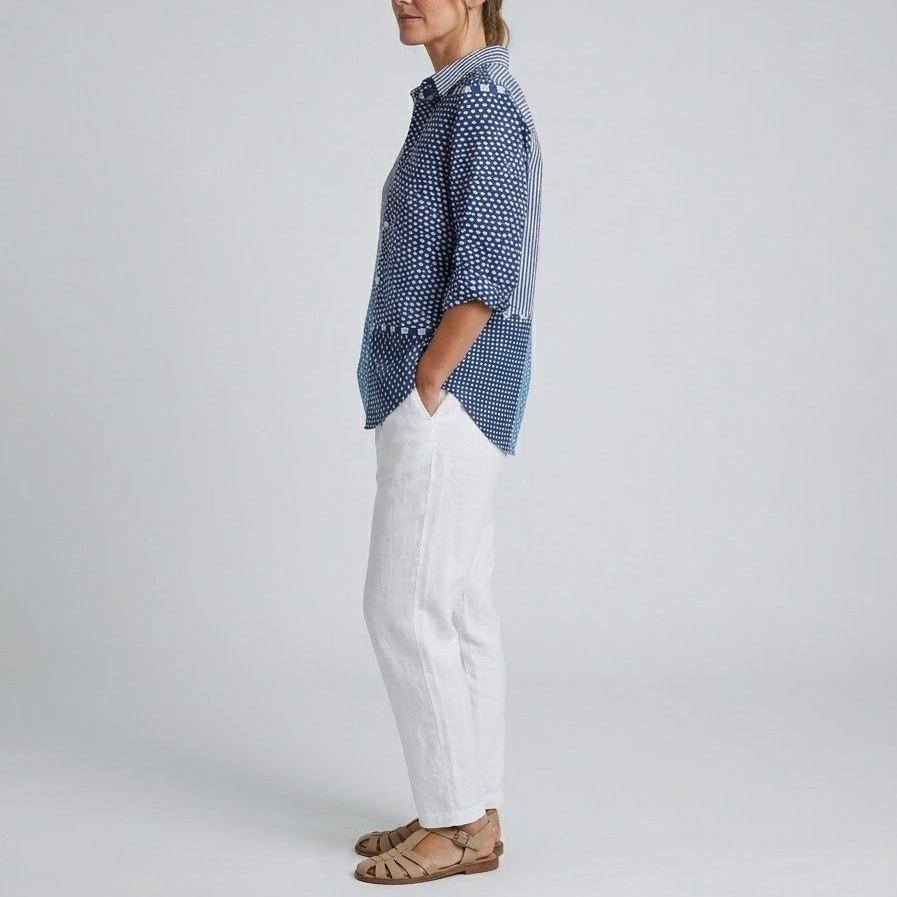 Fiora | Ocean Patchwork Button Blouse