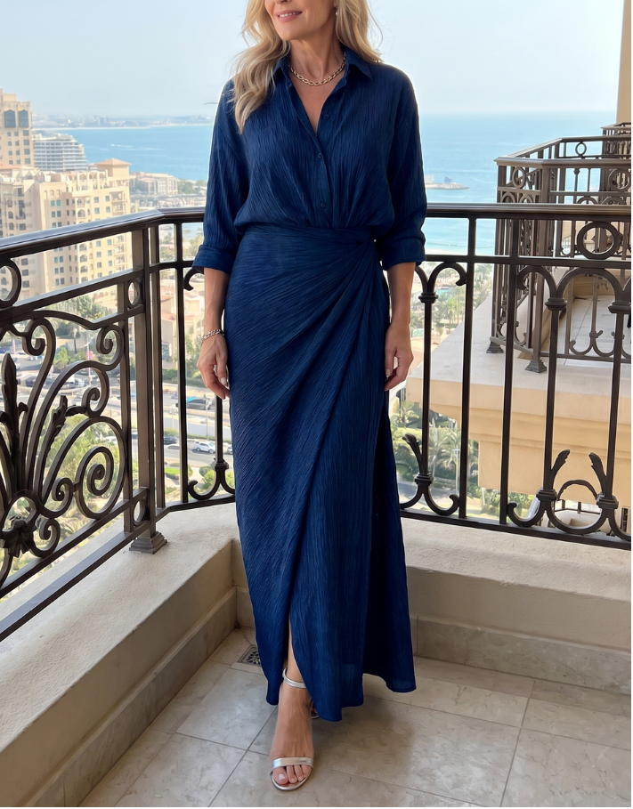Mirque | Long Sleeve Wrap Front Maxi Dress