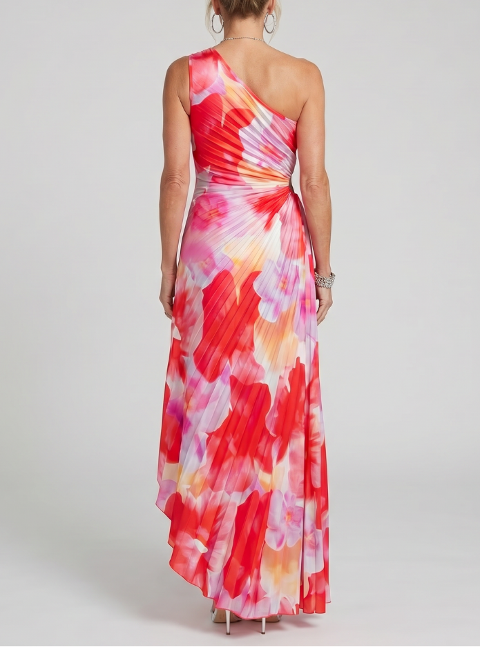 Taya | One Shoulder Pleated Bodice Midi Dress