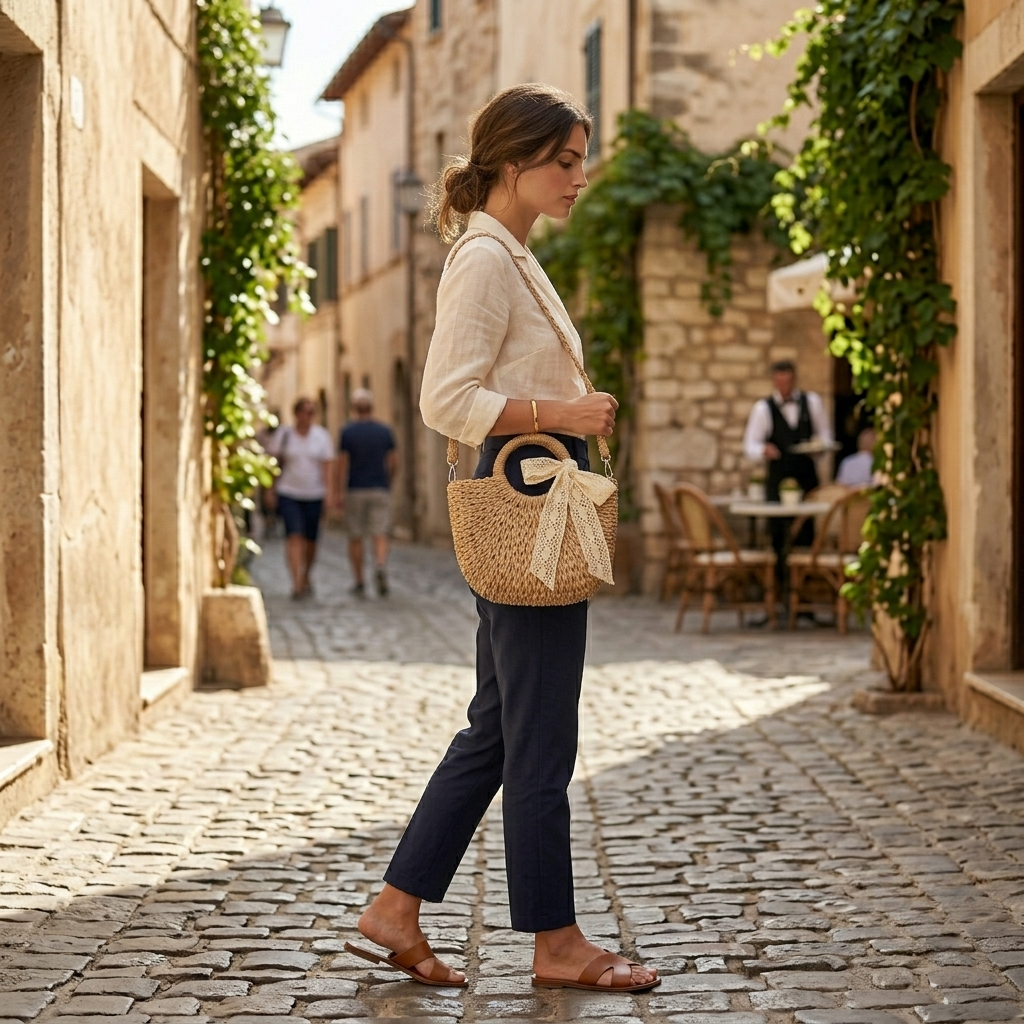 Elowen | Woven Round Handle Straw Shoulder Bag