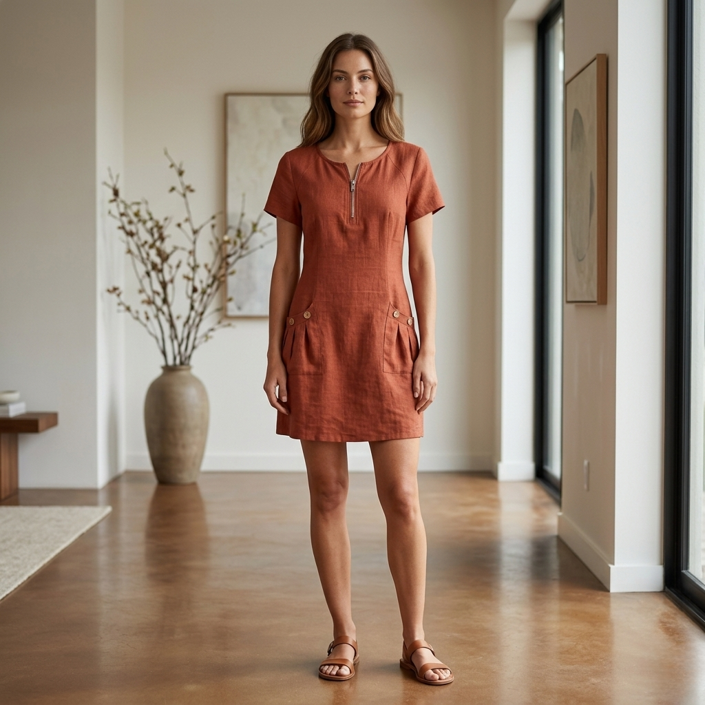 Lina | Cotton Linen Midi Dress