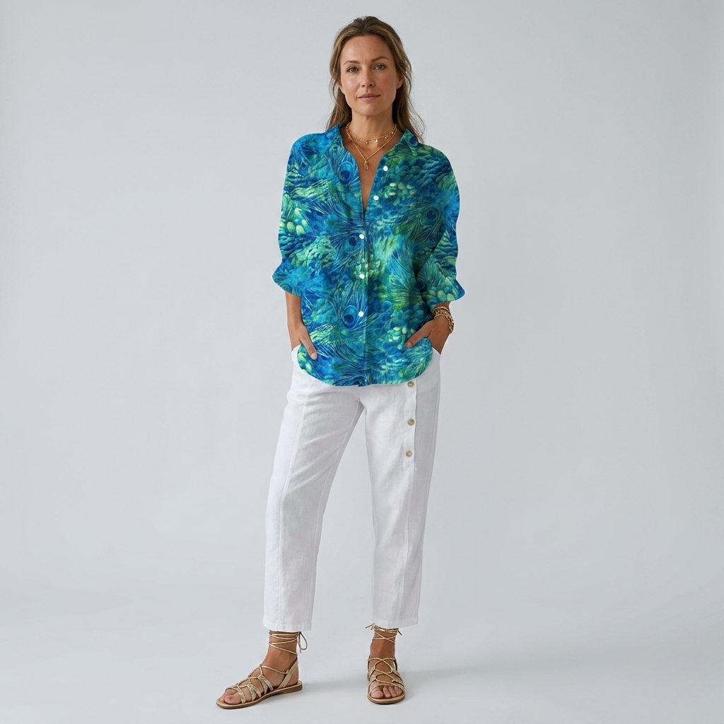 Florina | Peacock Print Button Blouse