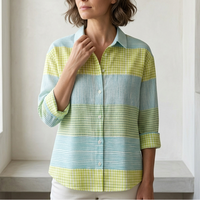Filippa | Pastel Grid Button Blouse