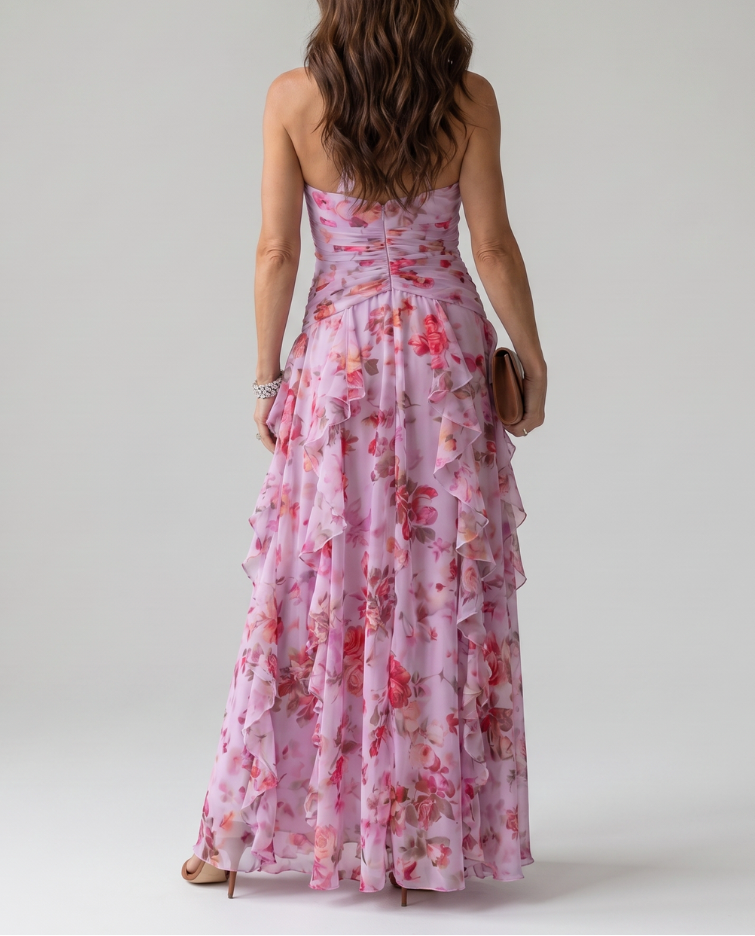Nori | Halter Neck Ruched Bodice Floral Maxi Dress