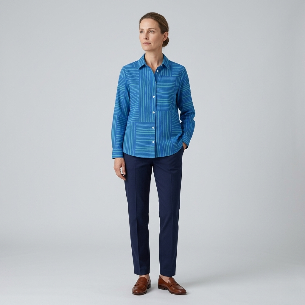 Feline | Azure Striped Button Blouse