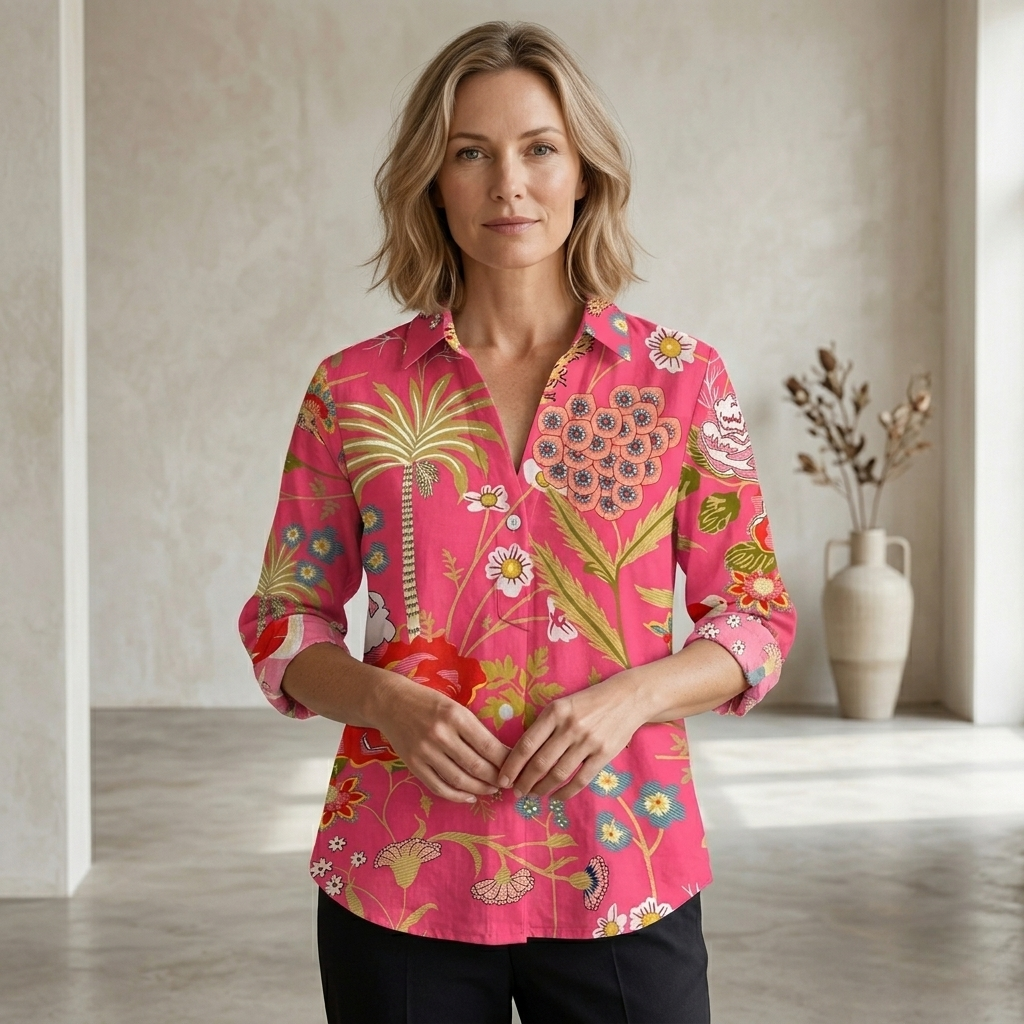 Floriana | Tropical Print V-Neck Blouse
