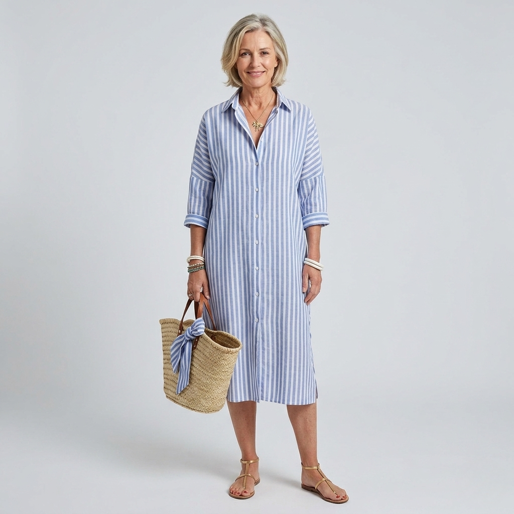 Sophie | Striped Lace Shirt Dress