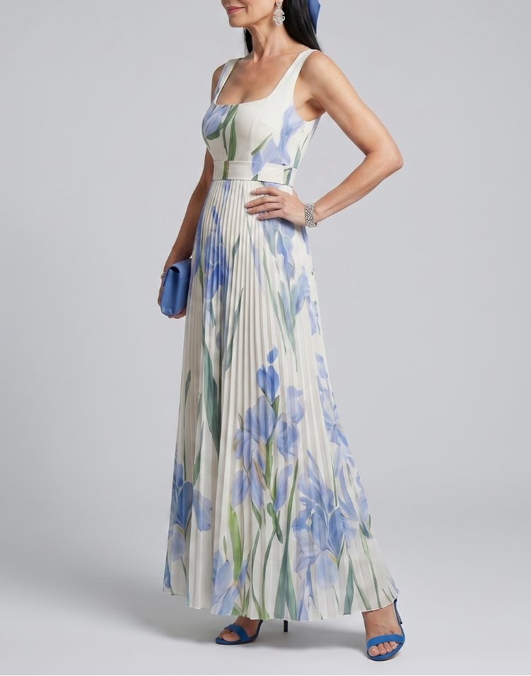 Ophelia | Sleeveless Square Neck Floral Print Midi Dress