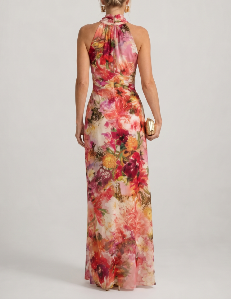 Elisabetta | Halter Neck Floral Print Maxi Dress