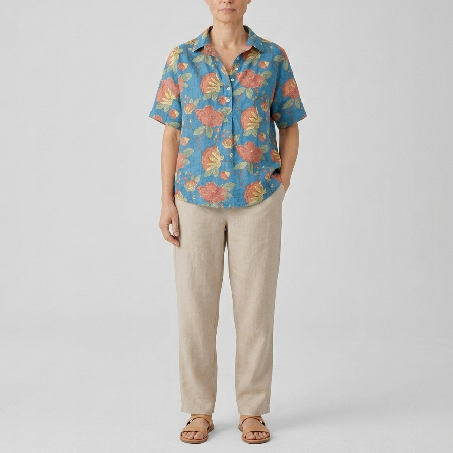 Lynaa | Floral V-Neck Button Blouse