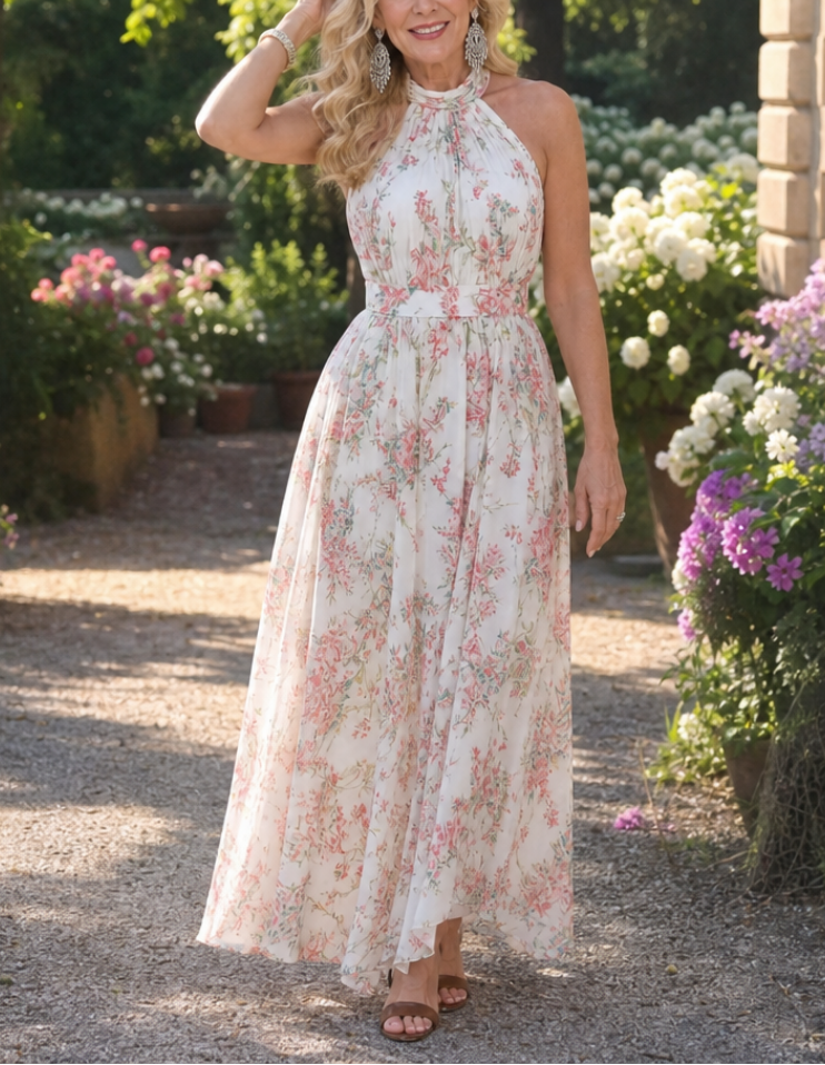 Guinevere | Floral Print Flowing Skirt Midi Dress