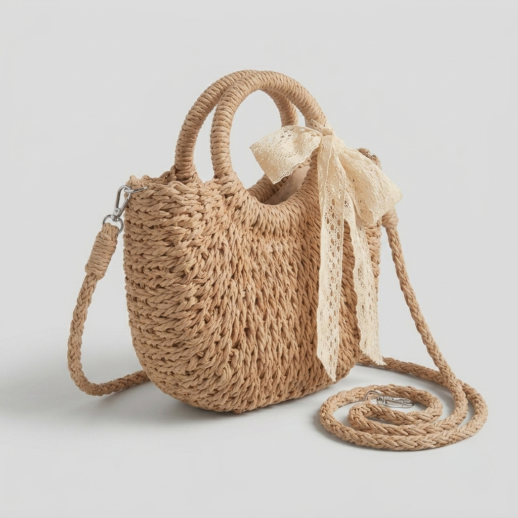 Elowen | Woven Round Handle Straw Shoulder Bag