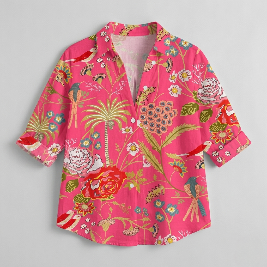 Floriana | Tropical Print V-Neck Blouse