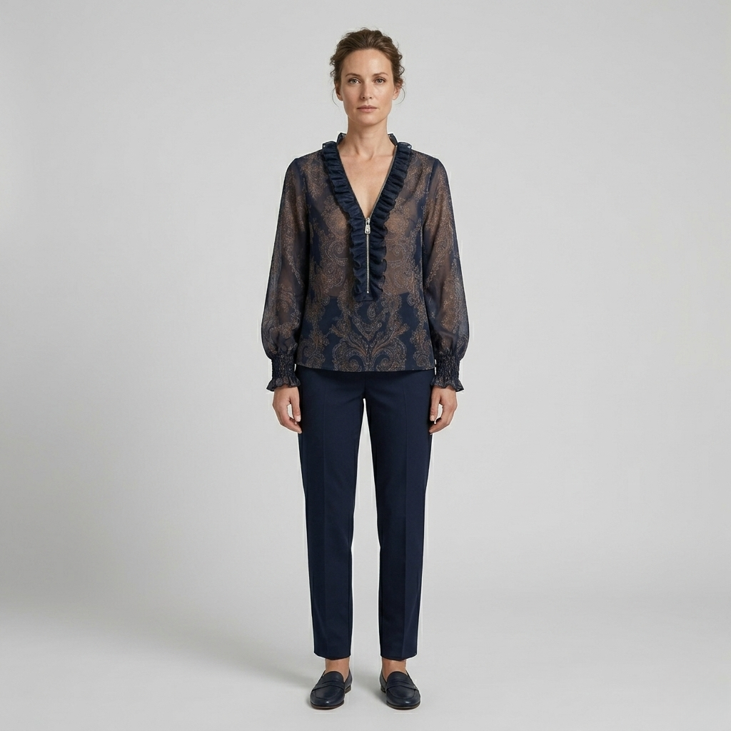 Elise | Boho Paisley Ruffle V-Neck Blouse