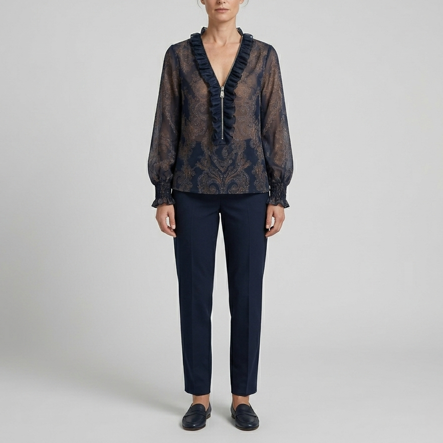 Elise | Boho Paisley Ruffle V-Neck Blouse