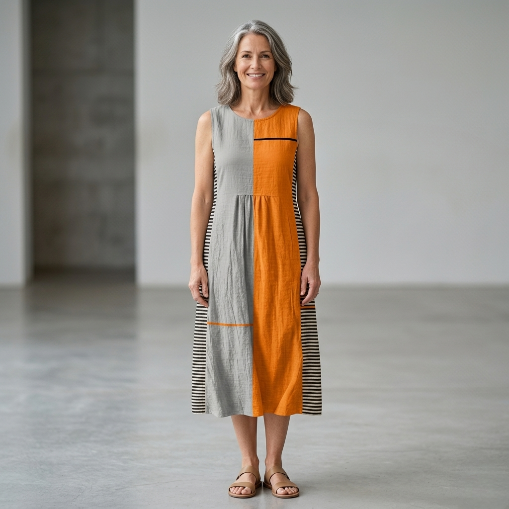 May | Striped Colorblock Midi Dress