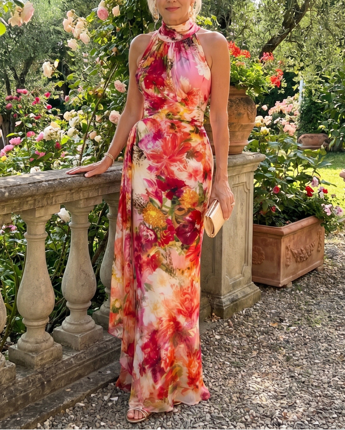 Elisabetta | Halter Neck Floral Print Maxi Dress