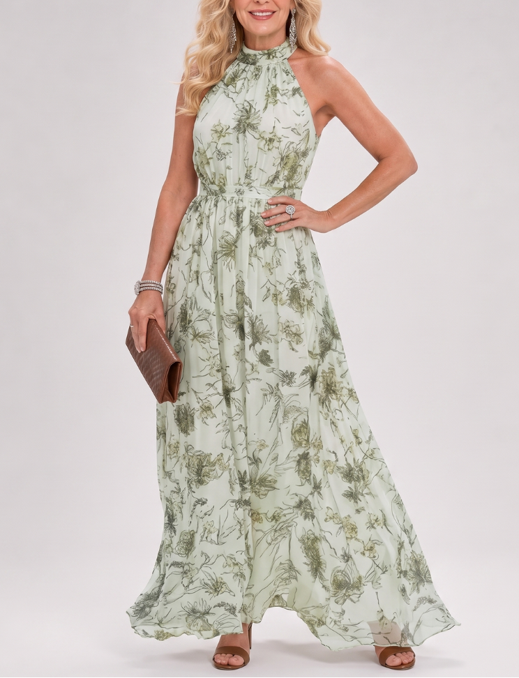 Guinevere | Floral Print Flowing Skirt Midi Dress