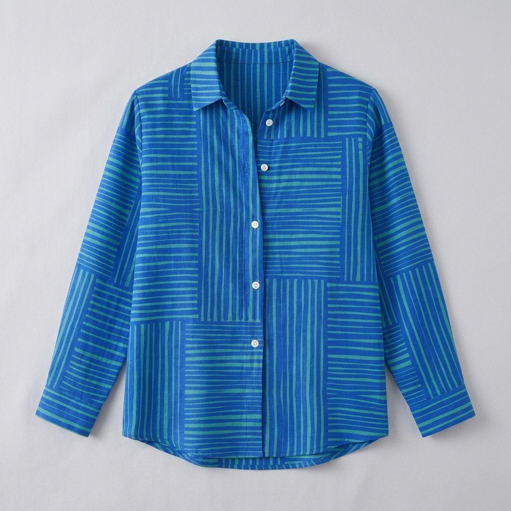 Feline | Azure Striped Button Blouse