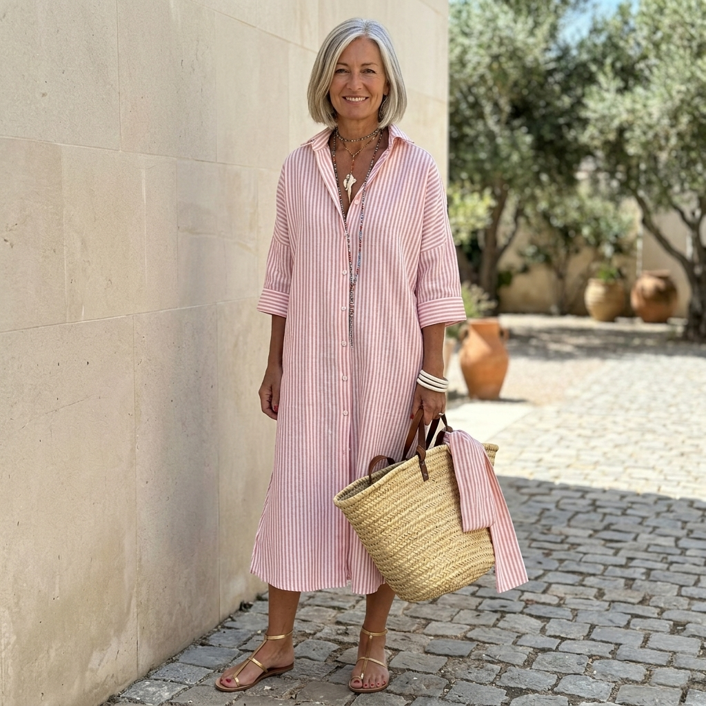 Sophie | Striped Lace Shirt Dress