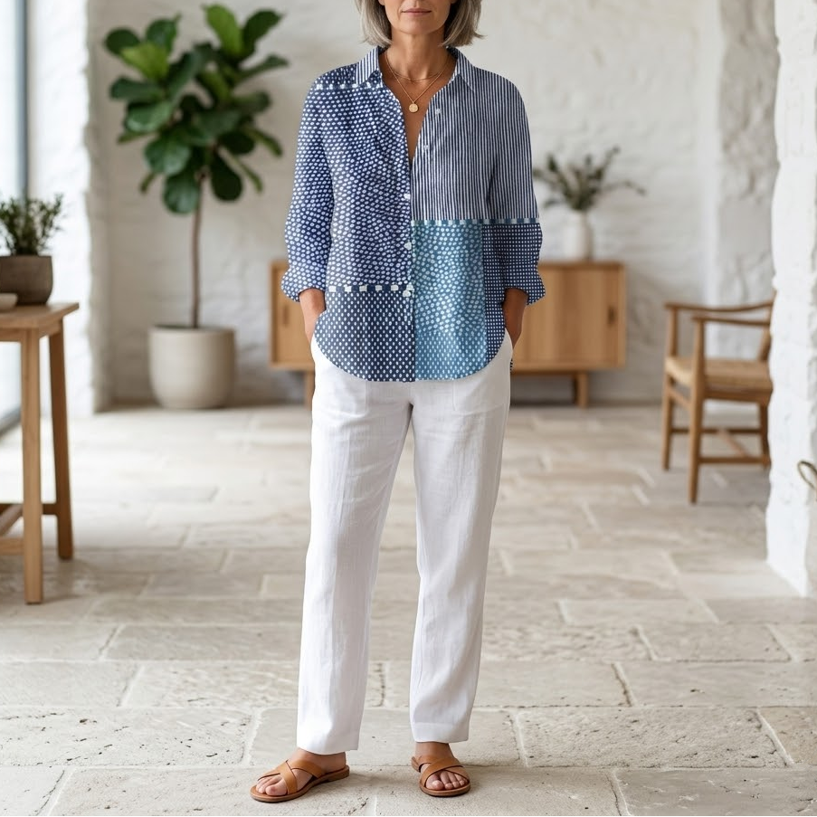 Fiora | Ocean Patchwork Button Blouse