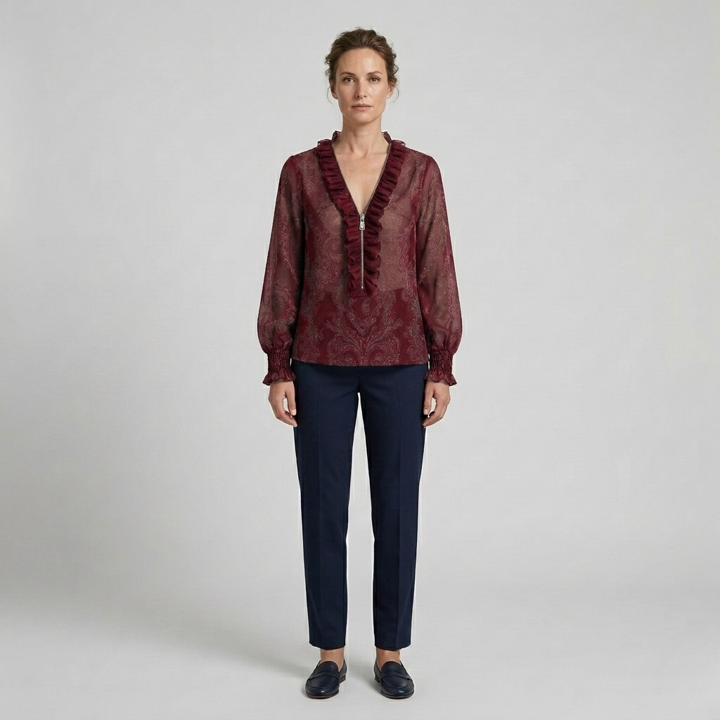 Elise | Boho Paisley Ruffle V-Neck Blouse