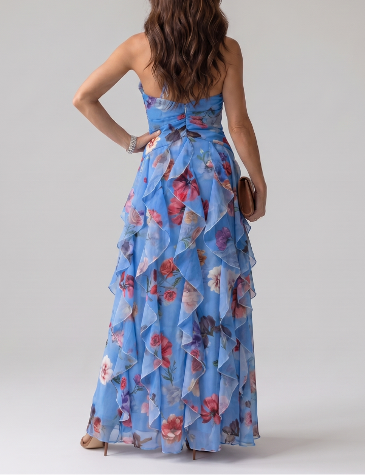 Nori | Halter Neck Ruched Bodice Floral Maxi Dress