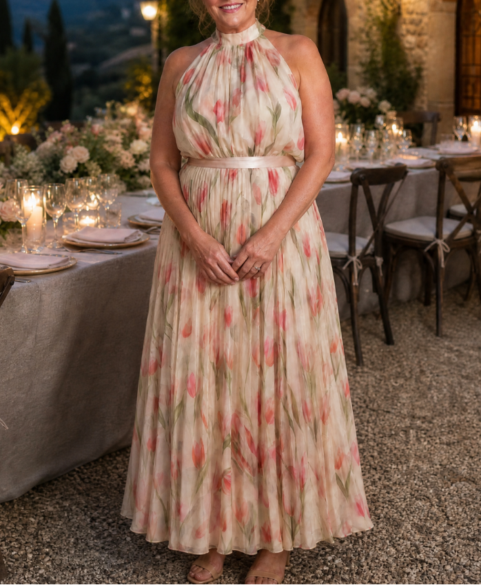 Aurelle | Halter Neck Floral Midi Dress