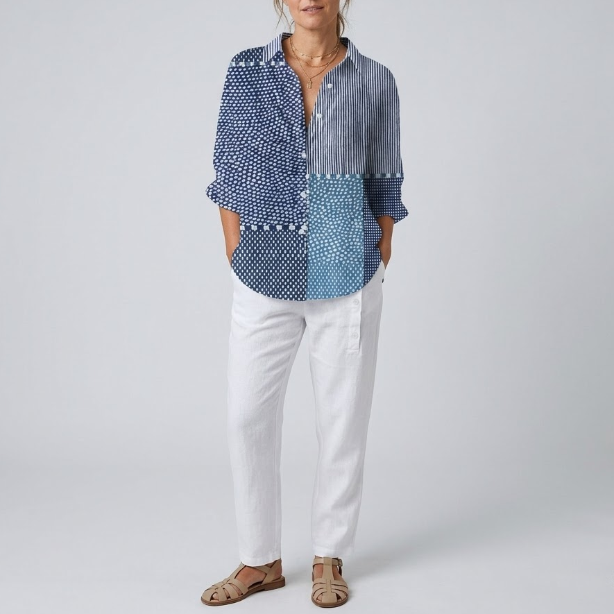 Fiora | Ocean Patchwork Button Blouse
