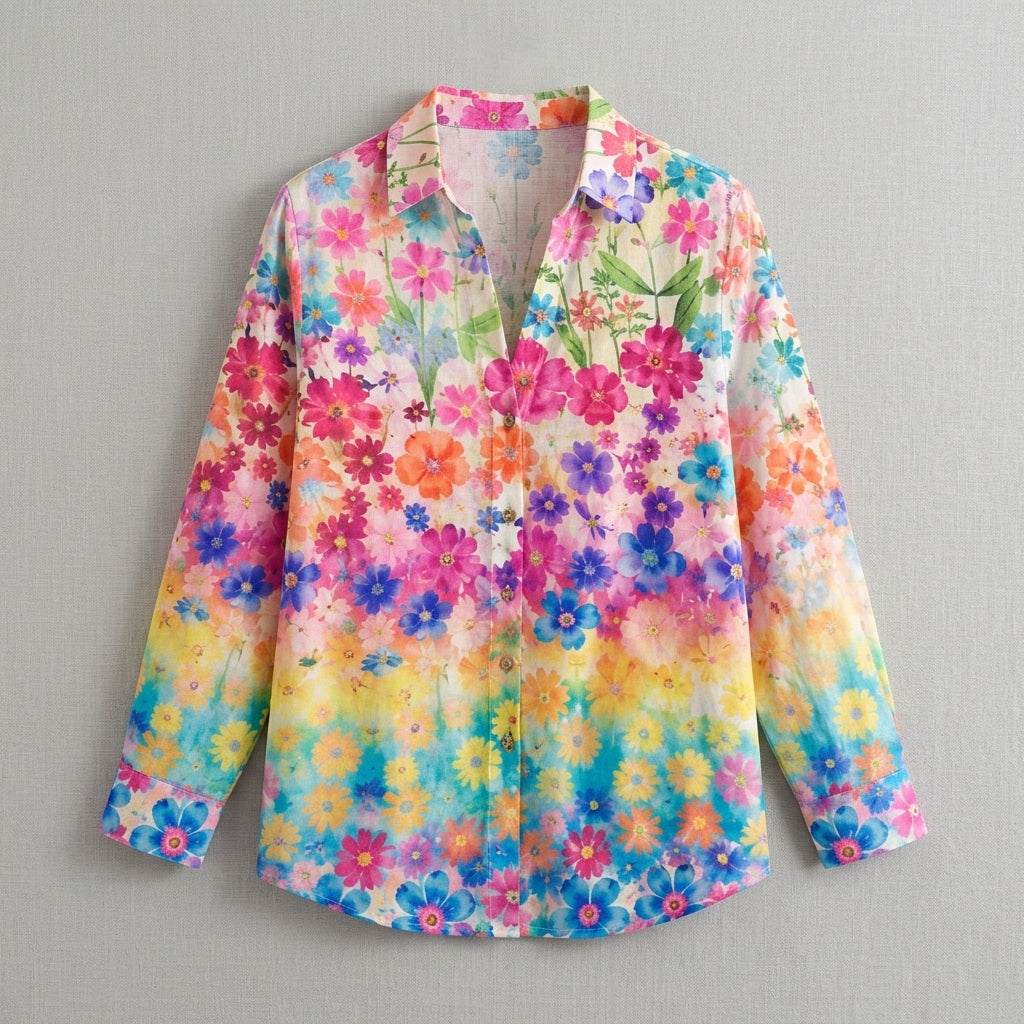 Valeria | Artistic Print Button Blouse