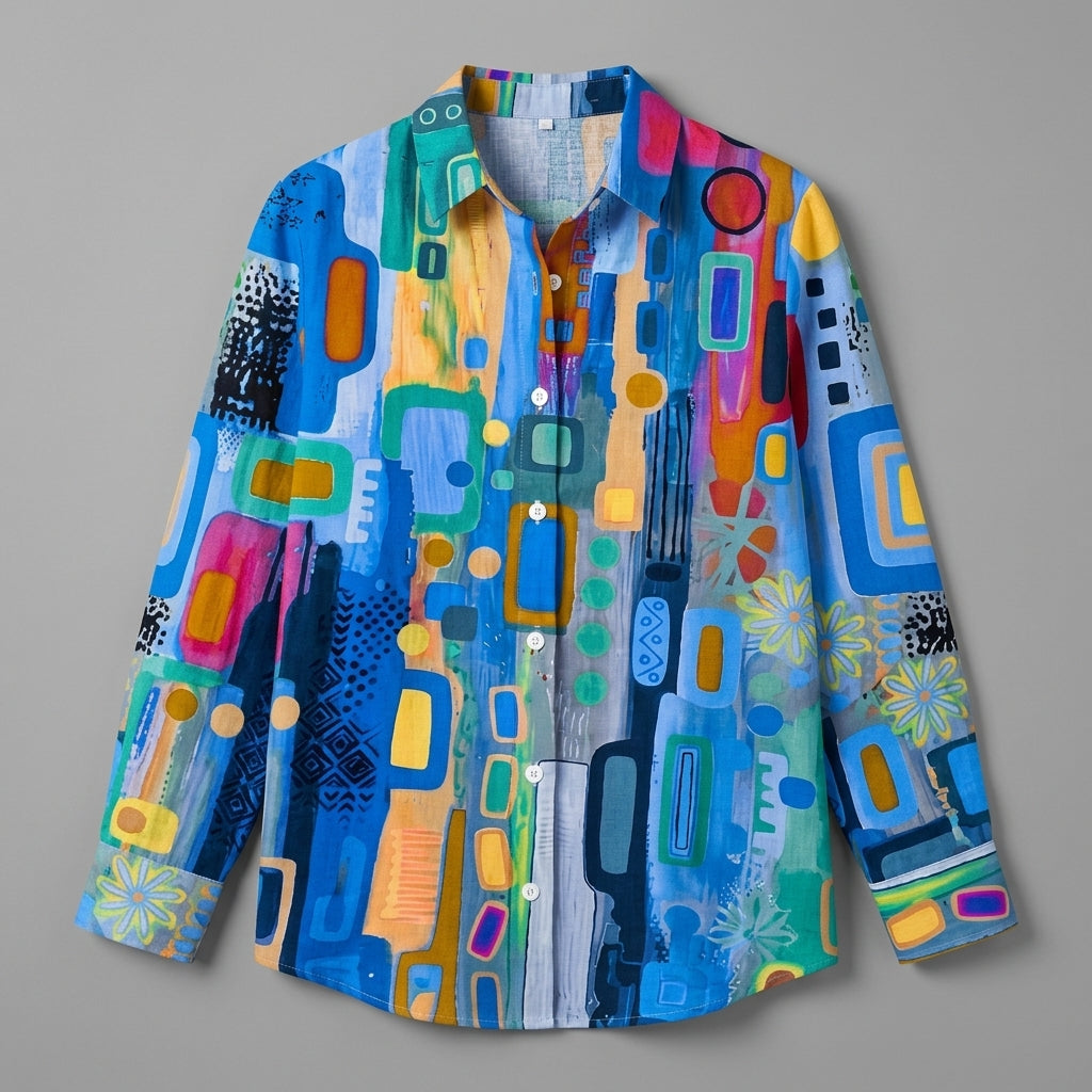 Catalina | Artistic Print Button Blouse