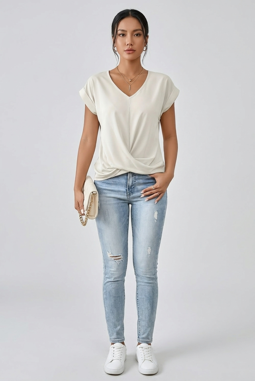 Meika | Twist Detail V-Neck Top