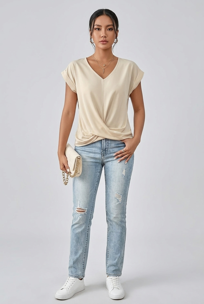 Meika | Twist Detail V-Neck Top