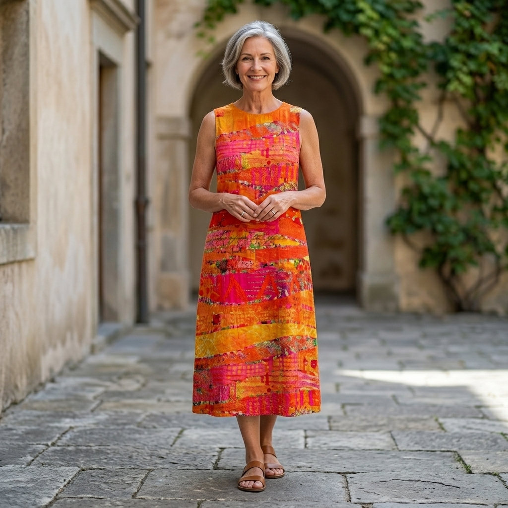 Faya | Sunset Patchwork Midi Dress