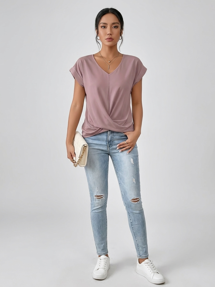 Meika | Twist Detail V-Neck Top