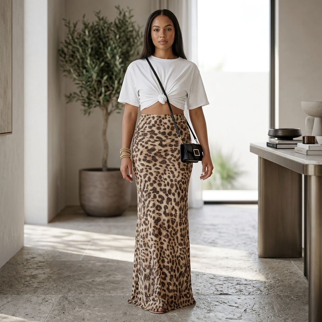 Thora | Leopard Print Midi Skirt